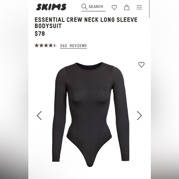SKIMS ESSENTIAL CREW NECK LONG SLEEVE BODYSUIT NWT S/M Onyx Black - Picture 7 of 8